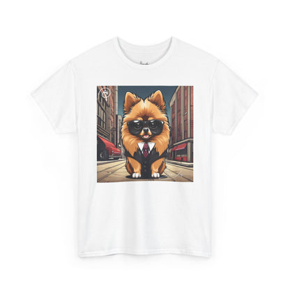 DuaneJay Pomeranian Business Dog T-Shirt — cute Pomeranian in suit graphic tee streetwear