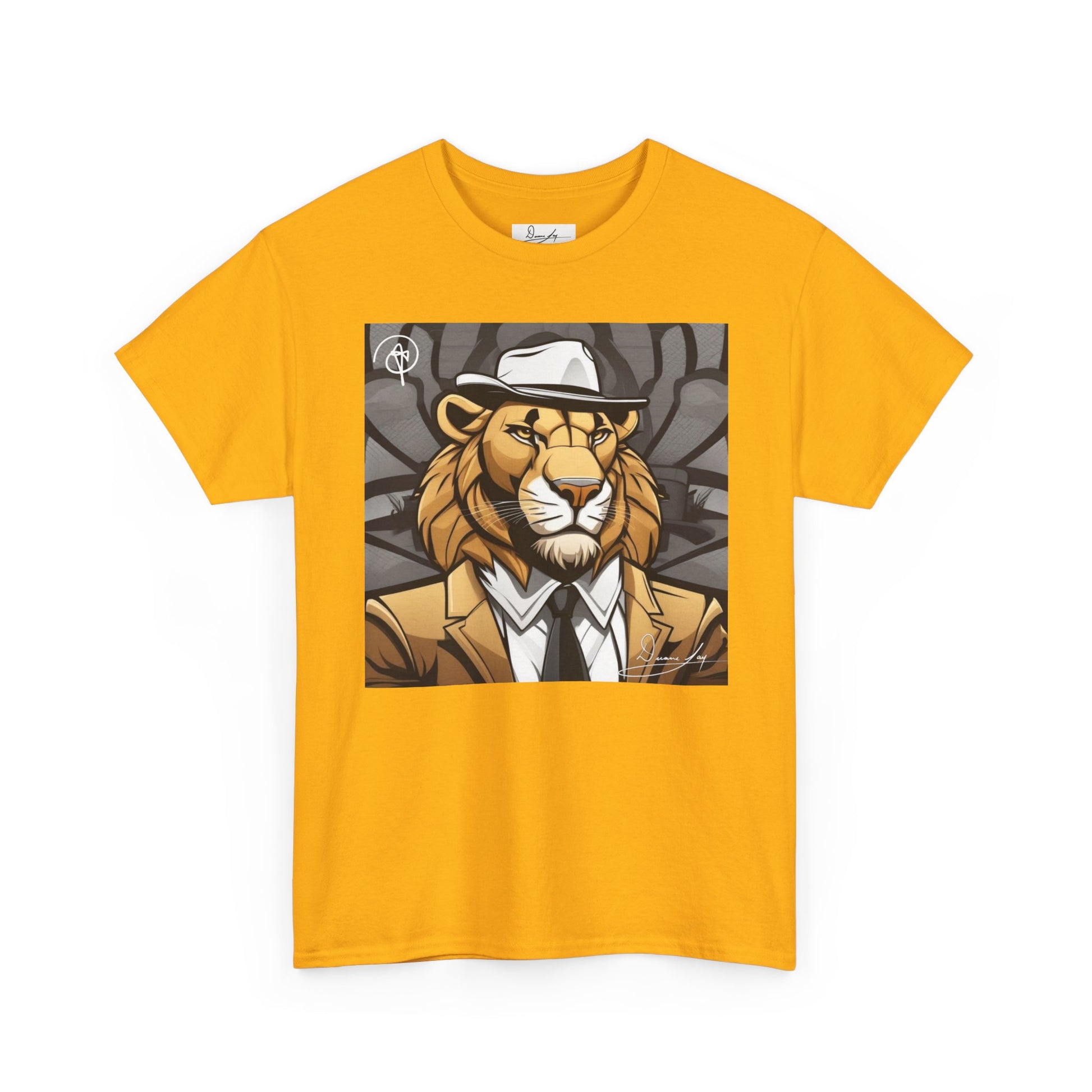 DuaneJay Lion Gangster Graphic Tee — powerful streetwear tee featuring a bold lion with gangster-inspired artistry, symbolizing strength, dominance, and signature style