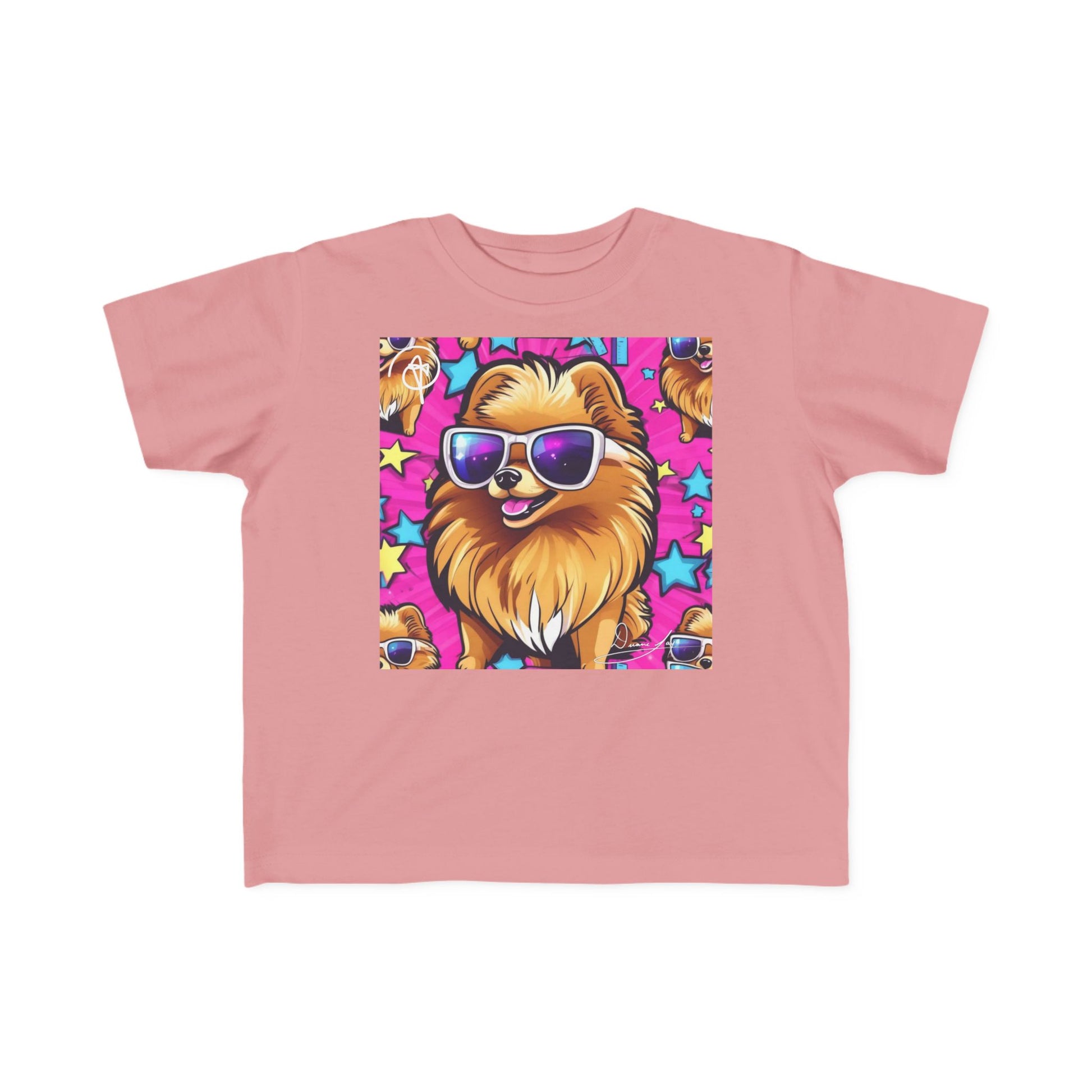 DuaneJay Toddler Tee Cool Pomeranian Sunglasses Graphic — adorable kids graphic tee featuring a cool Pomeranian rocking sunglasses, a fun and stylish streetwear-inspired look for the littlest members of the DuaneJay Fashion family