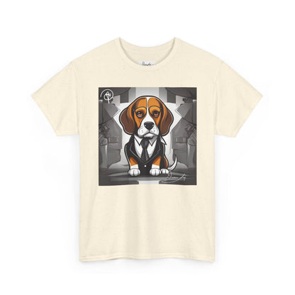 DuaneJay Beagle in a Suit T-Shirt — funny formal dog graphic tee featuring an adorable beagle dressed in a dapper suit, perfect for dog lovers who love bold streetwear style
