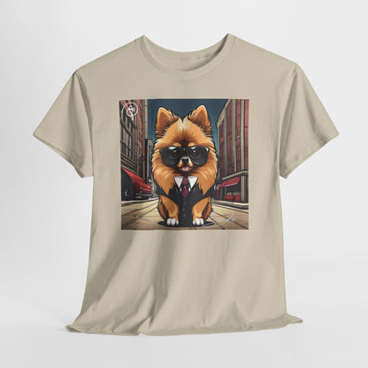 DuaneJay Pomeranian Business Dog T-Shirt — cute Pomeranian in suit graphic tee streetwear