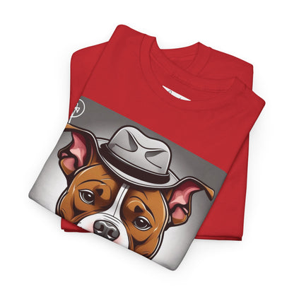 DuaneJay Gentleman Pitbull Tee — distinguished graphic tee featuring a dapper pitbull portrait blending elegance with bold streetwear energy for dog lovers with class and confidence