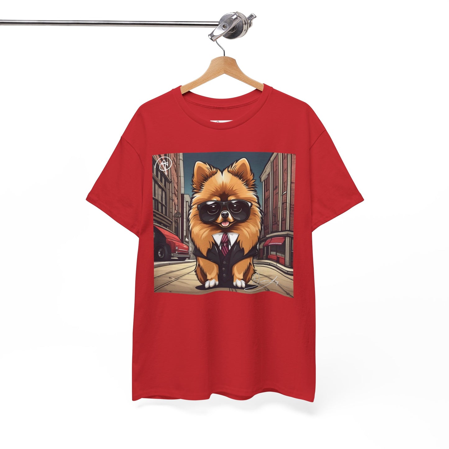 DuaneJay Pomeranian Business Dog T-Shirt — cute Pomeranian in suit graphic tee streetwear