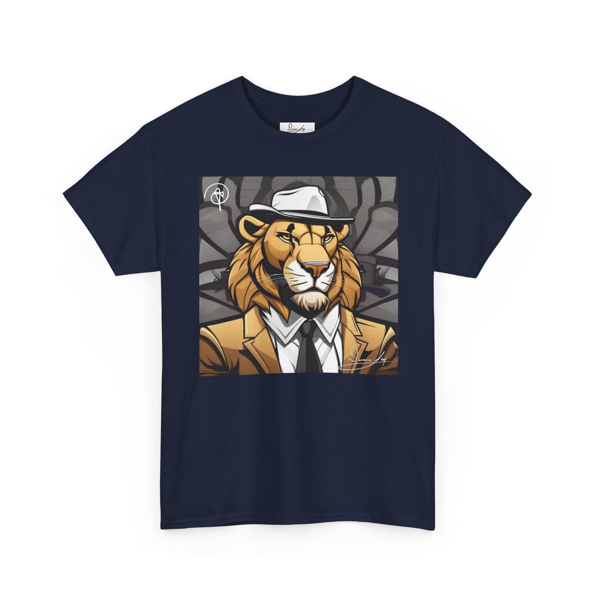DuaneJay Lion Gangster Graphic Tee — powerful streetwear tee featuring a bold lion with gangster-inspired artistry, symbolizing strength, dominance, and signature style