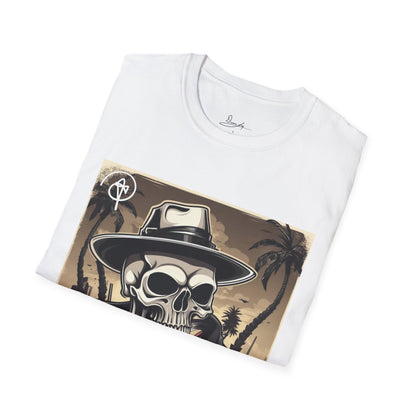 DuaneJay Skull Gangster T-Shirt — retro mafia skeleton graphic tee streetwear