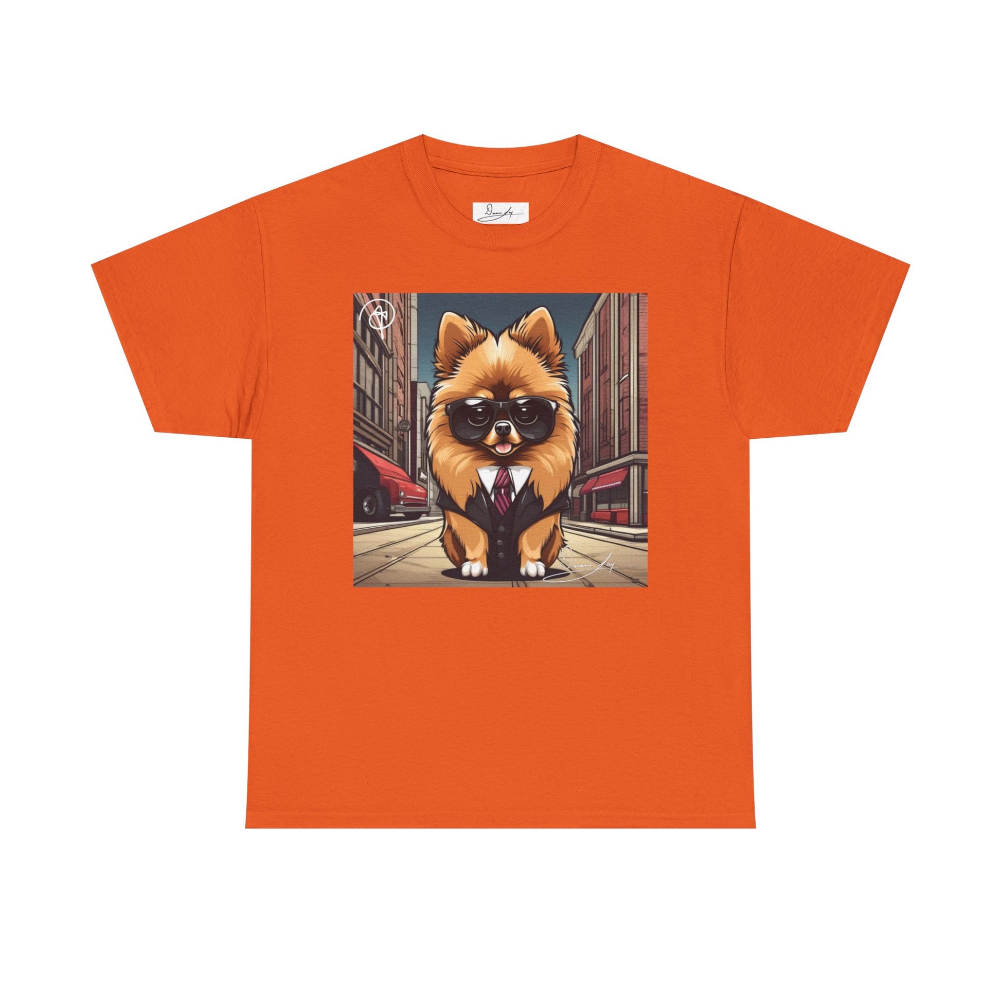 DuaneJay Pomeranian Business Dog T-Shirt — cute Pomeranian in suit graphic tee streetwear