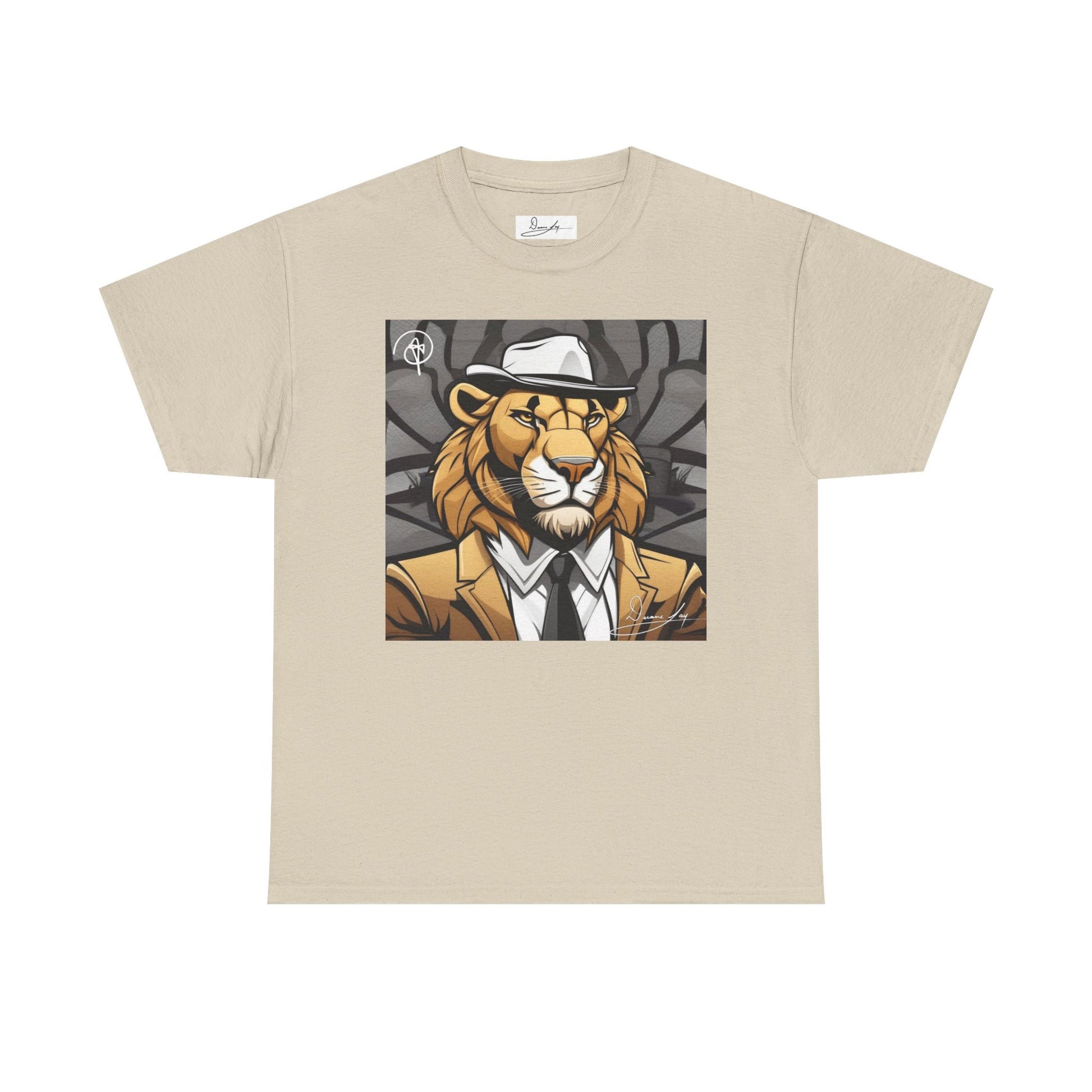 DuaneJay Lion Gangster Graphic Tee — powerful streetwear tee featuring a bold lion with gangster-inspired artistry, symbolizing strength, dominance, and signature style