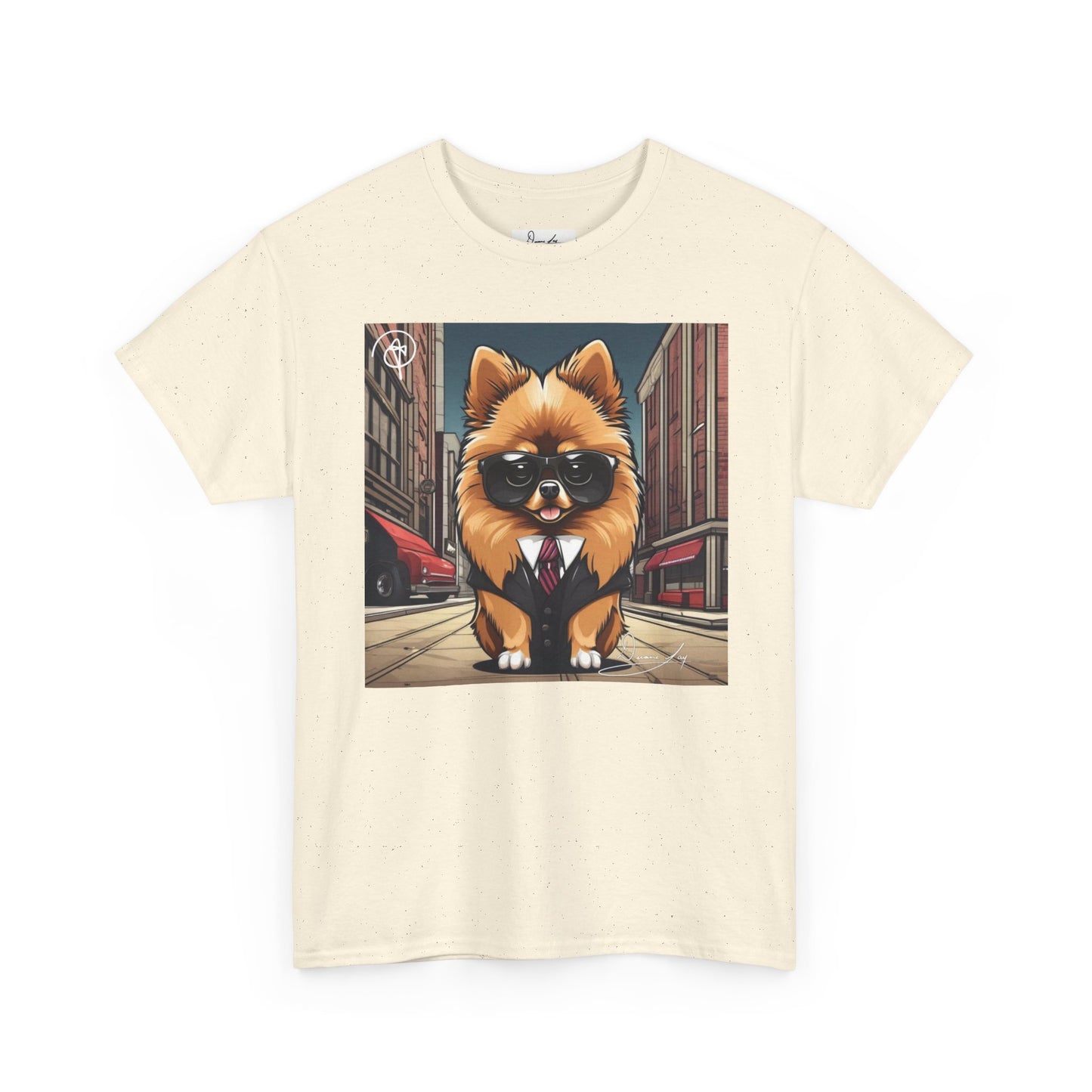 DuaneJay Pomeranian Business Dog T-Shirt — cute Pomeranian in suit graphic tee streetwear