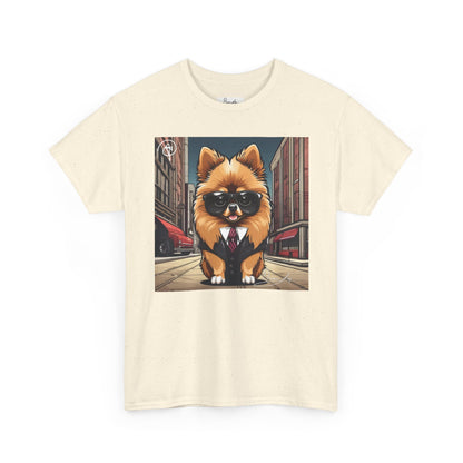 DuaneJay Pomeranian Business Dog T-Shirt — cute Pomeranian in suit graphic tee streetwear