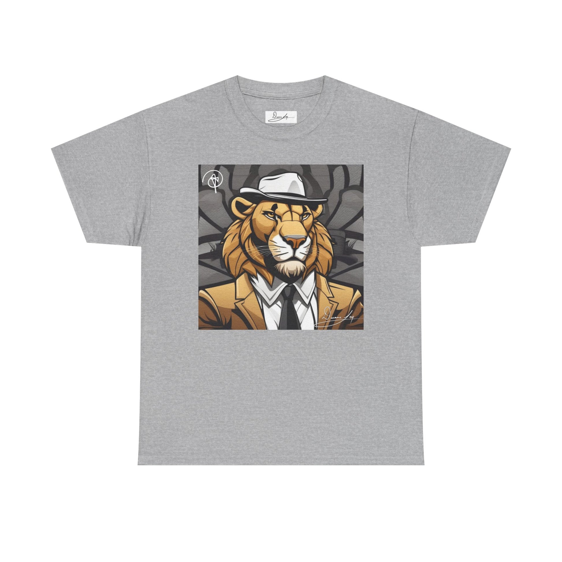 DuaneJay Lion Gangster Graphic Tee — powerful streetwear tee featuring a bold lion with gangster-inspired artistry, symbolizing strength, dominance, and signature style