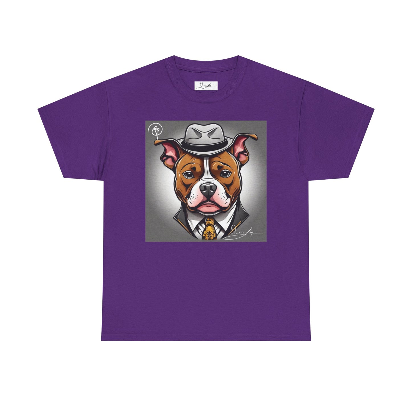 DuaneJay Gentleman Pitbull Tee — distinguished graphic tee featuring a dapper pitbull portrait blending elegance with bold streetwear energy for dog lovers with class and confidence