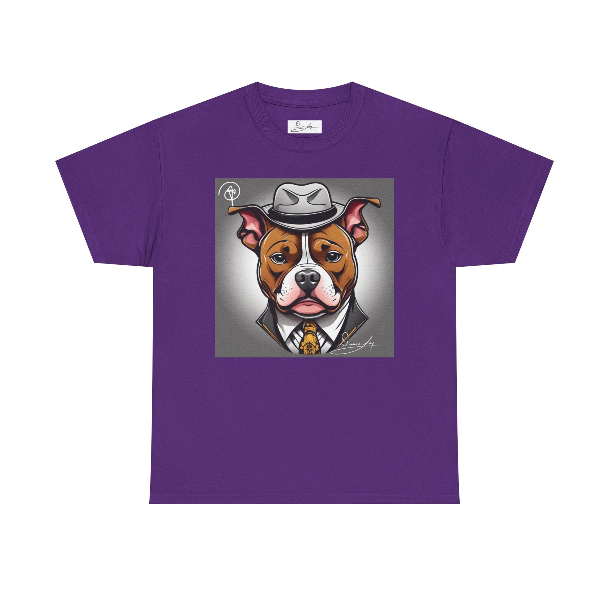 DuaneJay Gentleman Pitbull Tee — distinguished graphic tee featuring a dapper pitbull portrait blending elegance with bold streetwear energy for dog lovers with class and confidence
