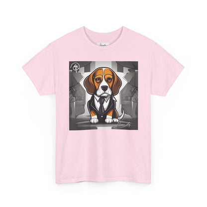 DuaneJay Beagle in a Suit T-Shirt — funny formal dog graphic tee featuring an adorable beagle dressed in a dapper suit, perfect for dog lovers who love bold streetwear style