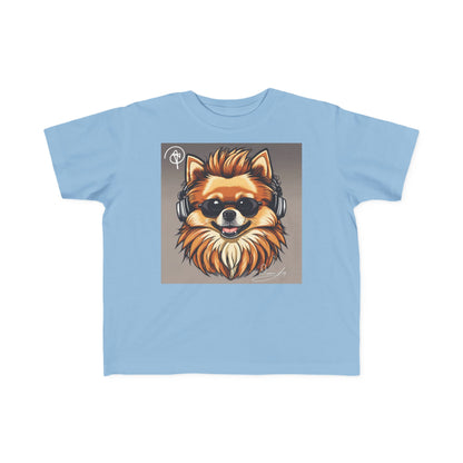 DuaneJay Cool Pomeranian Kids T-Shirt — fun kids graphic tee featuring an adorable Pomeranian rocking sunglasses and headphones, a bold and playful streetwear-inspired look for kids who carry the DuaneJay Fashion style with confidence