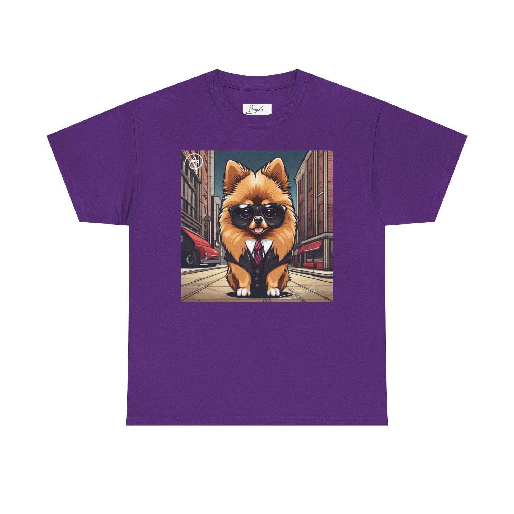 DuaneJay Pomeranian Business Dog T-Shirt — cute Pomeranian in suit graphic tee streetwear