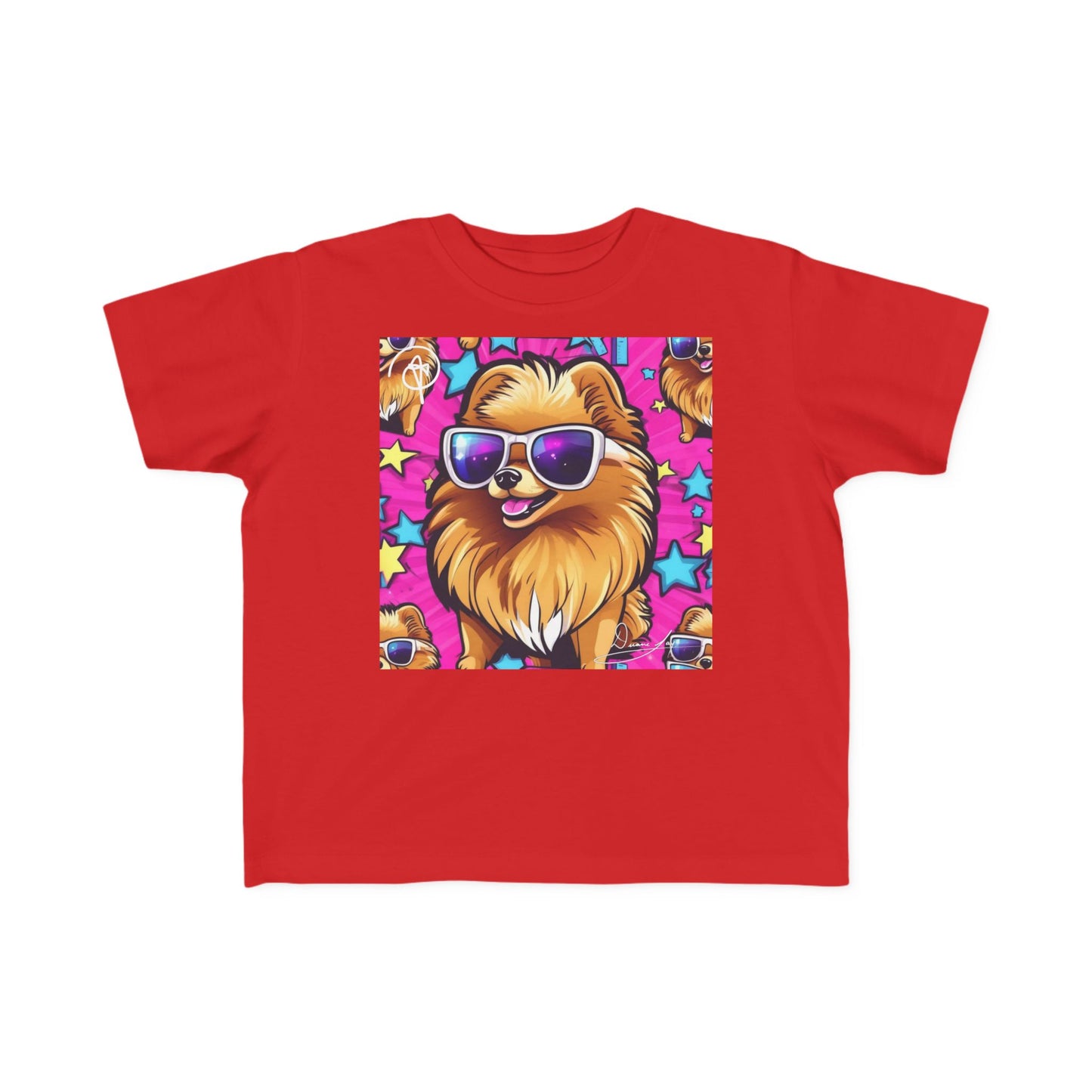 DuaneJay Toddler Tee Cool Pomeranian Sunglasses Graphic — adorable kids graphic tee featuring a cool Pomeranian rocking sunglasses, a fun and stylish streetwear-inspired look for the littlest members of the DuaneJay Fashion family