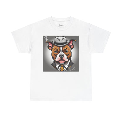 DuaneJay Gentleman Pitbull Tee — distinguished graphic tee featuring a dapper pitbull portrait blending elegance with bold streetwear energy for dog lovers with class and confidence