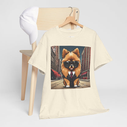 DuaneJay Pomeranian Business Dog T-Shirt — cute Pomeranian in suit graphic tee streetwear