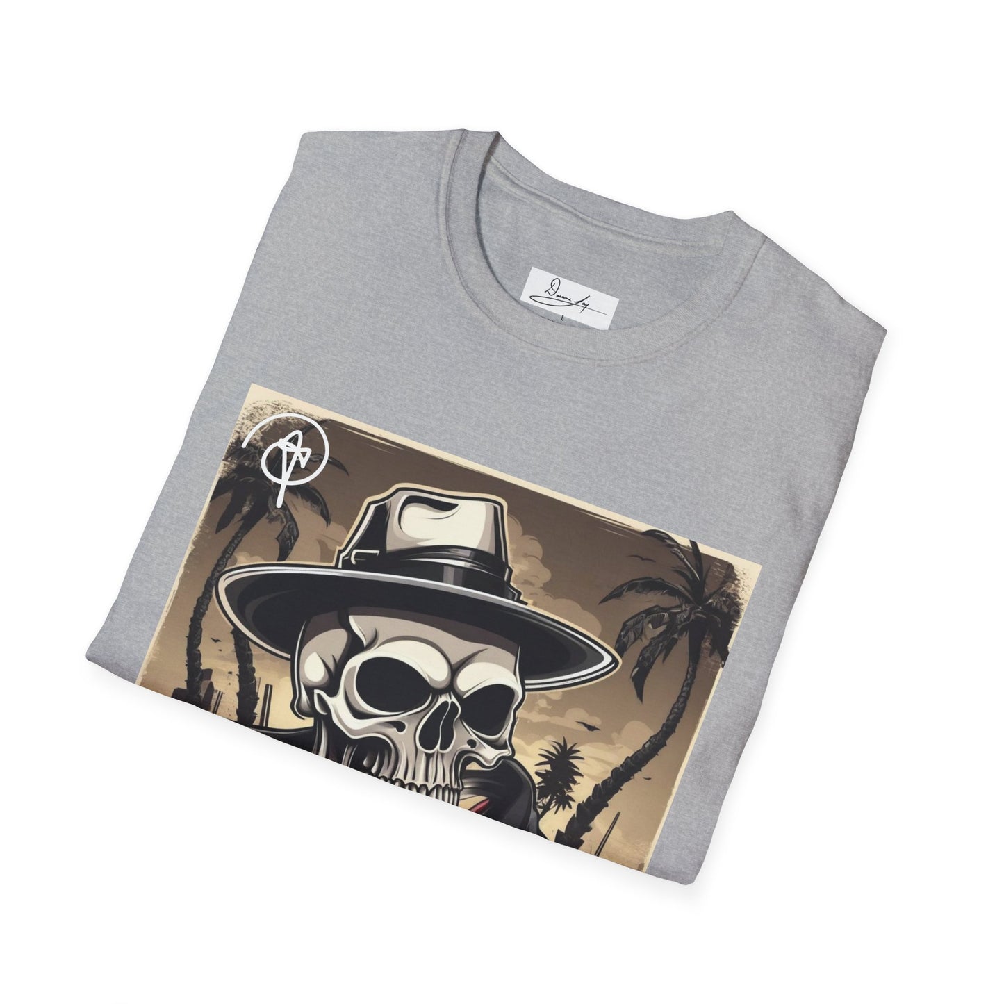 DuaneJay Skull Gangster T-Shirt — retro mafia skeleton graphic tee streetwear