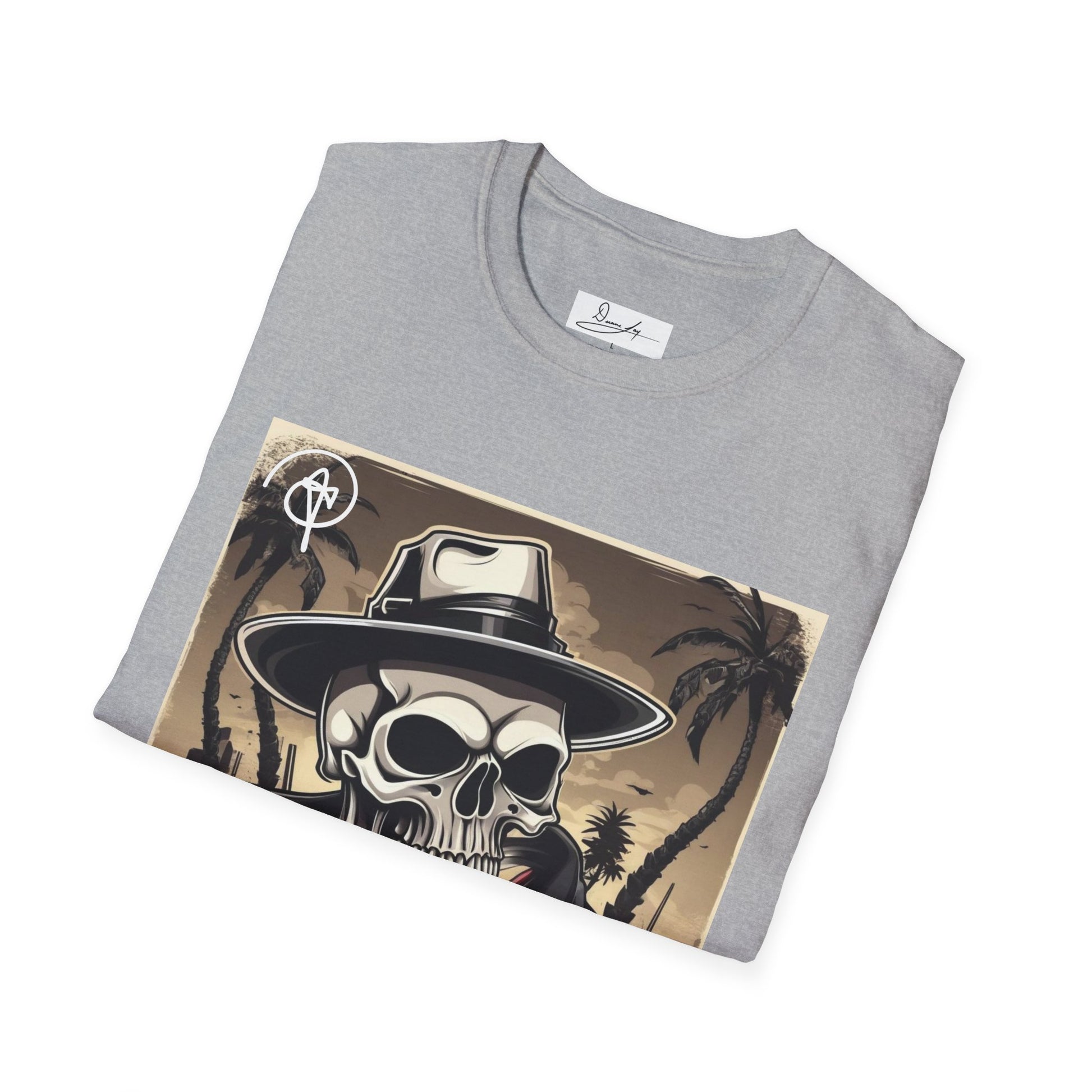DuaneJay Skull Gangster T-Shirt — retro mafia skeleton graphic tee streetwear