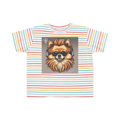 DuaneJay Cool Pomeranian Kids T-Shirt — fun kids graphic tee featuring an adorable Pomeranian rocking sunglasses and headphones, a bold and playful streetwear-inspired look for kids who carry the DuaneJay Fashion style with confidence