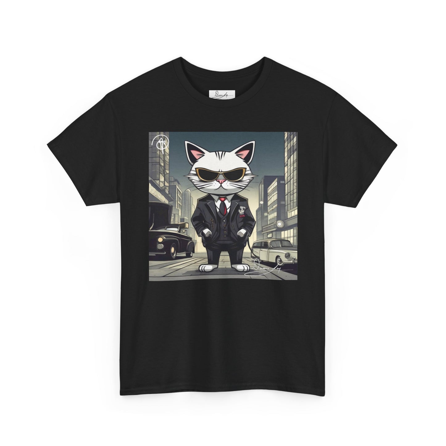 DuaneJay Cat Mafia Graphic Tee — cool cat in suit streetwear graphic tee