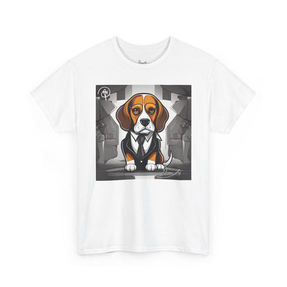 DuaneJay Beagle in a Suit T-Shirt — funny formal dog graphic tee featuring an adorable beagle dressed in a dapper suit, perfect for dog lovers who love bold streetwear style
