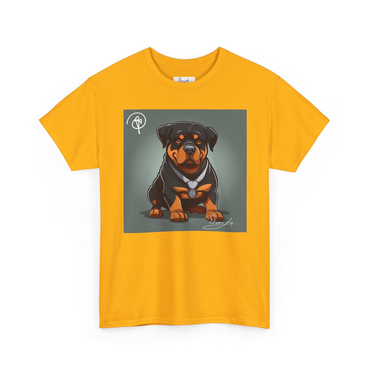 DuaneJay Rottweiler Puppy Portrait T-Shirt — charming graphic tee featuring an adorable Rottweiler puppy rendered in stunning artistic detail, a perfect blend of cuteness and signature streetwear style for devoted dog lovers