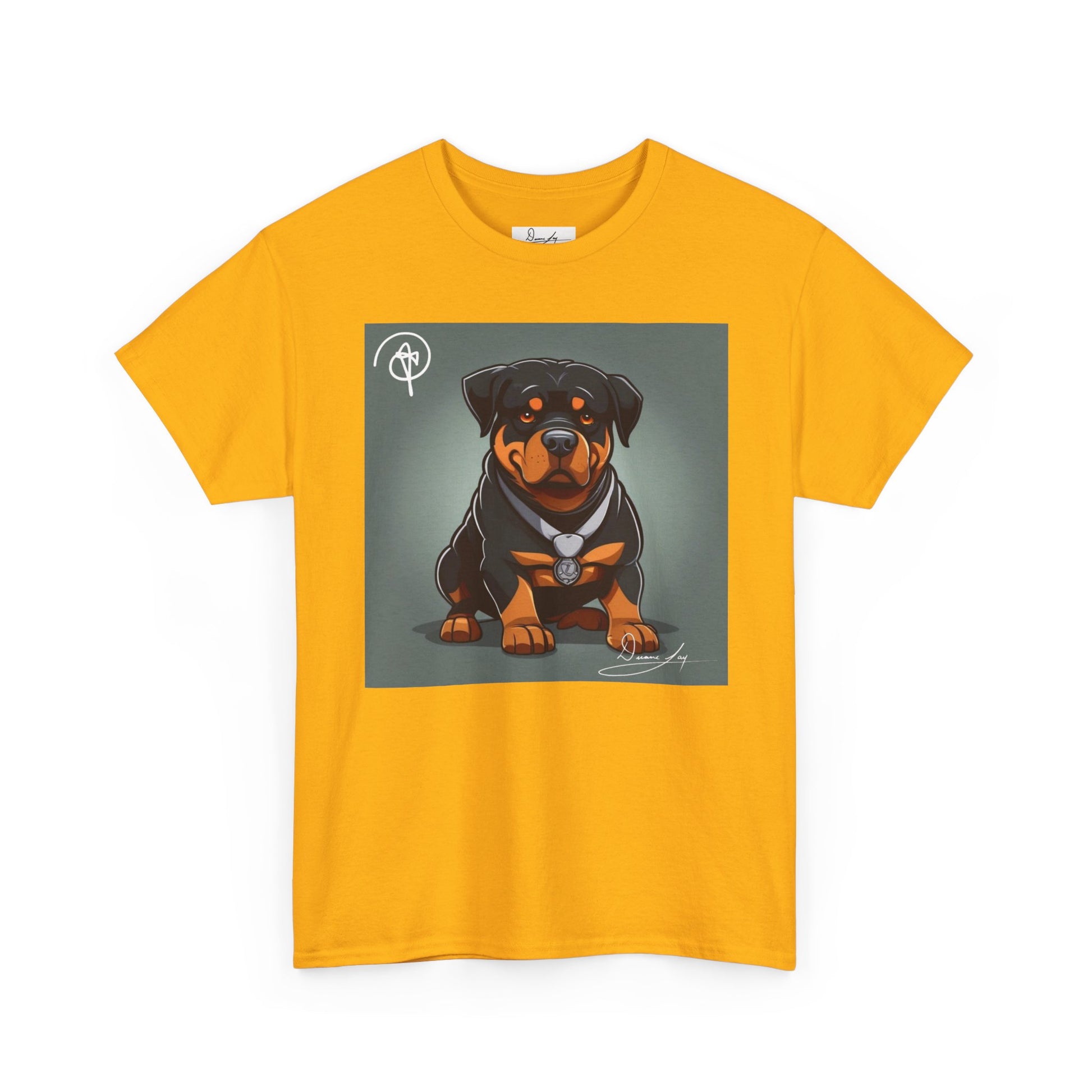 DuaneJay Rottweiler Puppy Portrait T-Shirt — charming graphic tee featuring an adorable Rottweiler puppy rendered in stunning artistic detail, a perfect blend of cuteness and signature streetwear style for devoted dog lovers