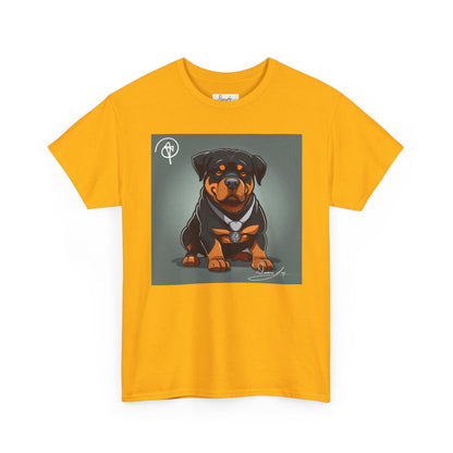 DuaneJay Rottweiler Puppy Portrait T-Shirt — charming graphic tee featuring an adorable Rottweiler puppy rendered in stunning artistic detail, a perfect blend of cuteness and signature streetwear style for devoted dog lovers