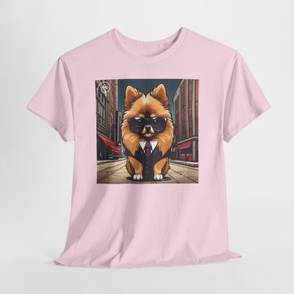 DuaneJay Pomeranian Business Dog T-Shirt — cute Pomeranian in suit graphic tee streetwear