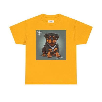 DuaneJay Rottweiler Puppy Portrait T-Shirt — charming graphic tee featuring an adorable Rottweiler puppy rendered in stunning artistic detail, a perfect blend of cuteness and signature streetwear style for devoted dog lovers
