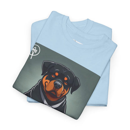 DuaneJay Rottweiler Puppy Portrait T-Shirt — charming graphic tee featuring an adorable Rottweiler puppy rendered in stunning artistic detail, a perfect blend of cuteness and signature streetwear style for devoted dog lovers
