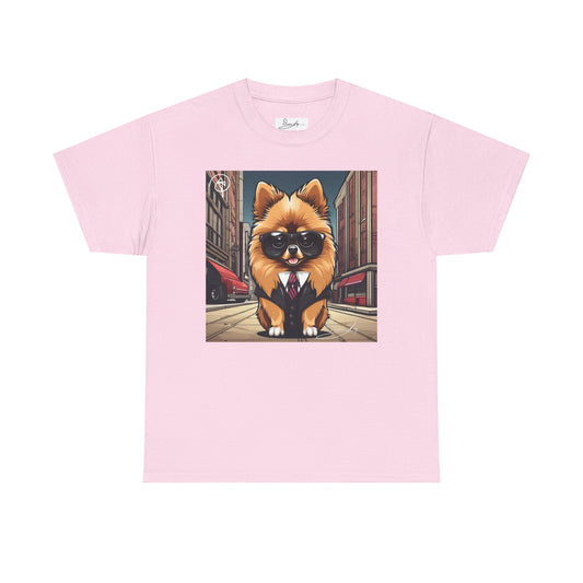 DuaneJay Pomeranian Business Dog T-Shirt — cute Pomeranian in suit graphic tee streetwear