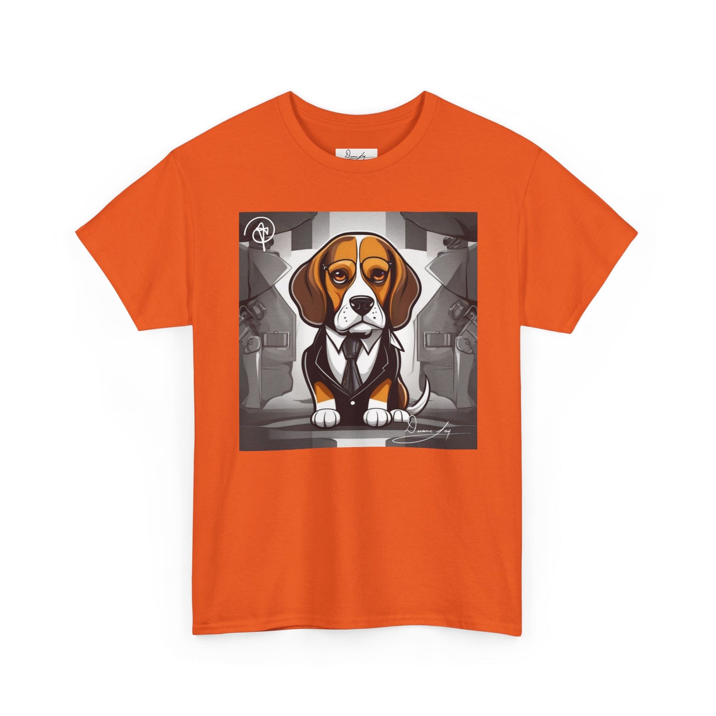 DuaneJay Beagle in a Suit T-Shirt — funny formal dog graphic tee featuring an adorable beagle dressed in a dapper suit, perfect for dog lovers who love bold streetwear style