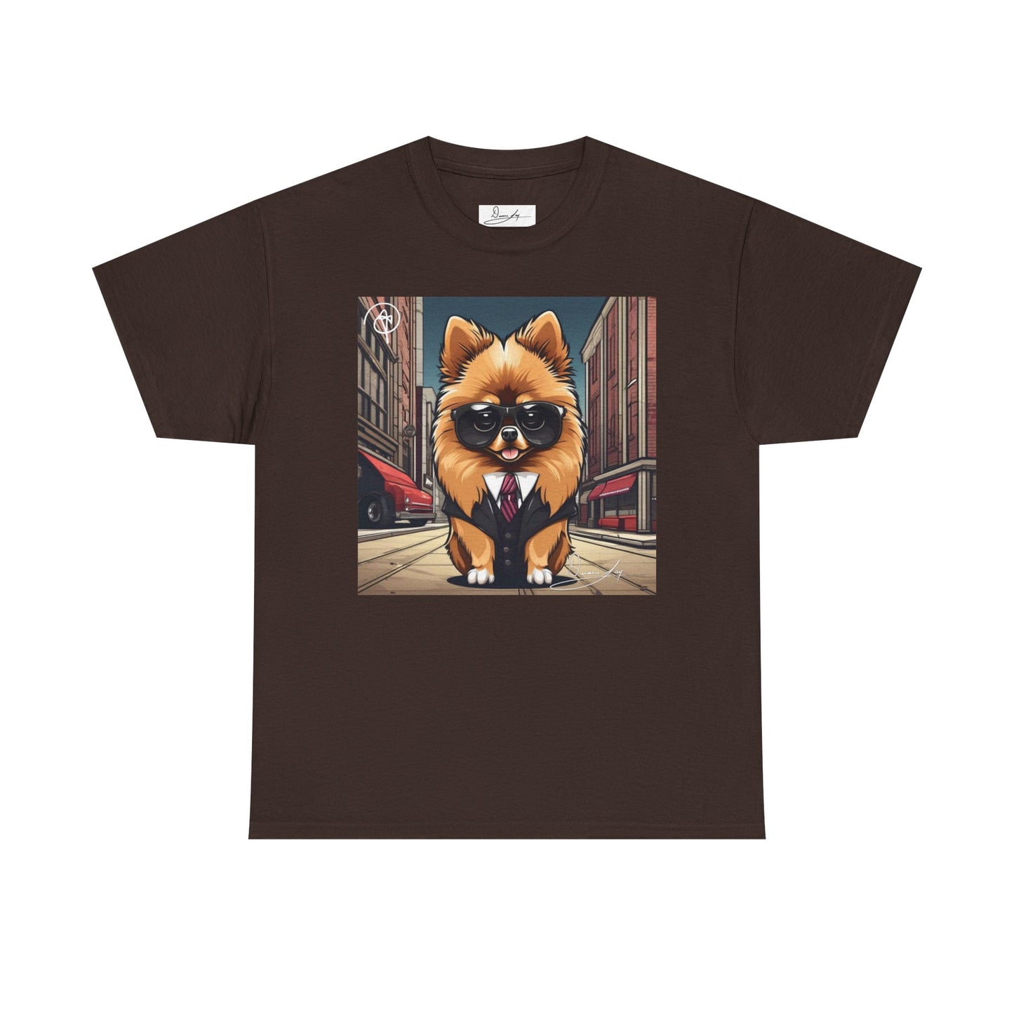 DuaneJay Pomeranian Business Dog T-Shirt — cute Pomeranian in suit graphic tee streetwear
