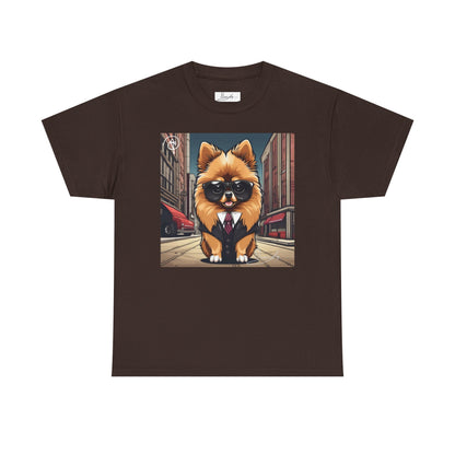 DuaneJay Pomeranian Business Dog T-Shirt — cute Pomeranian in suit graphic tee streetwear