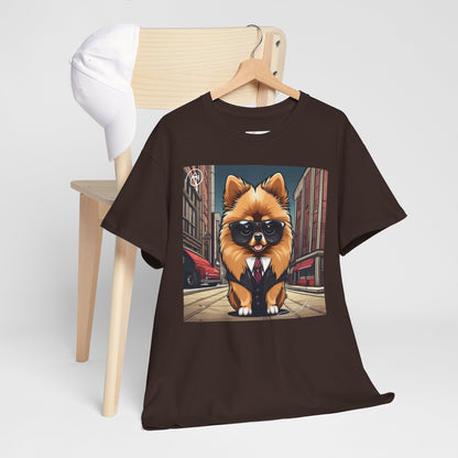 DuaneJay Pomeranian Business Dog T-Shirt — cute Pomeranian in suit graphic tee streetwear