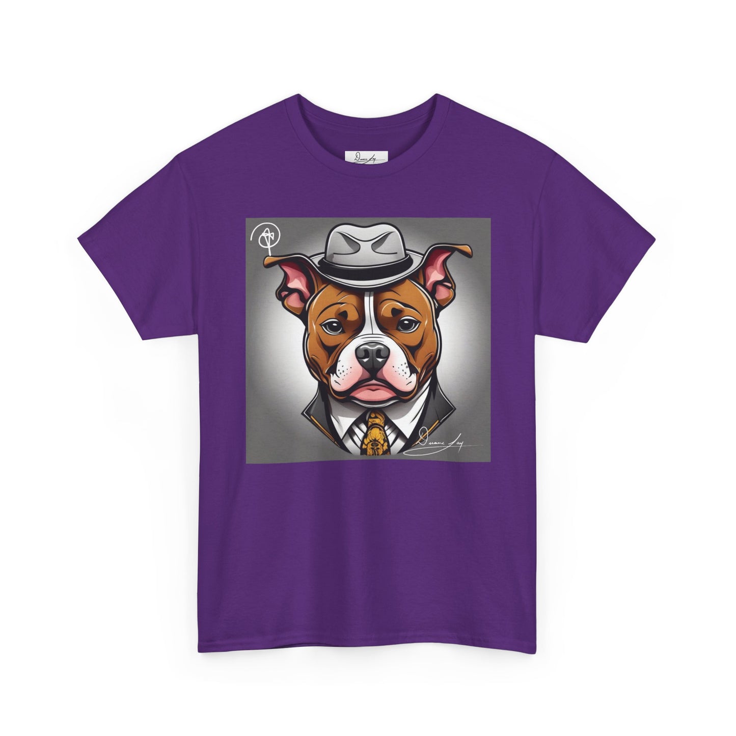 DuaneJay Gentleman Pitbull Tee — distinguished graphic tee featuring a dapper pitbull portrait blending elegance with bold streetwear energy for dog lovers with class and confidence