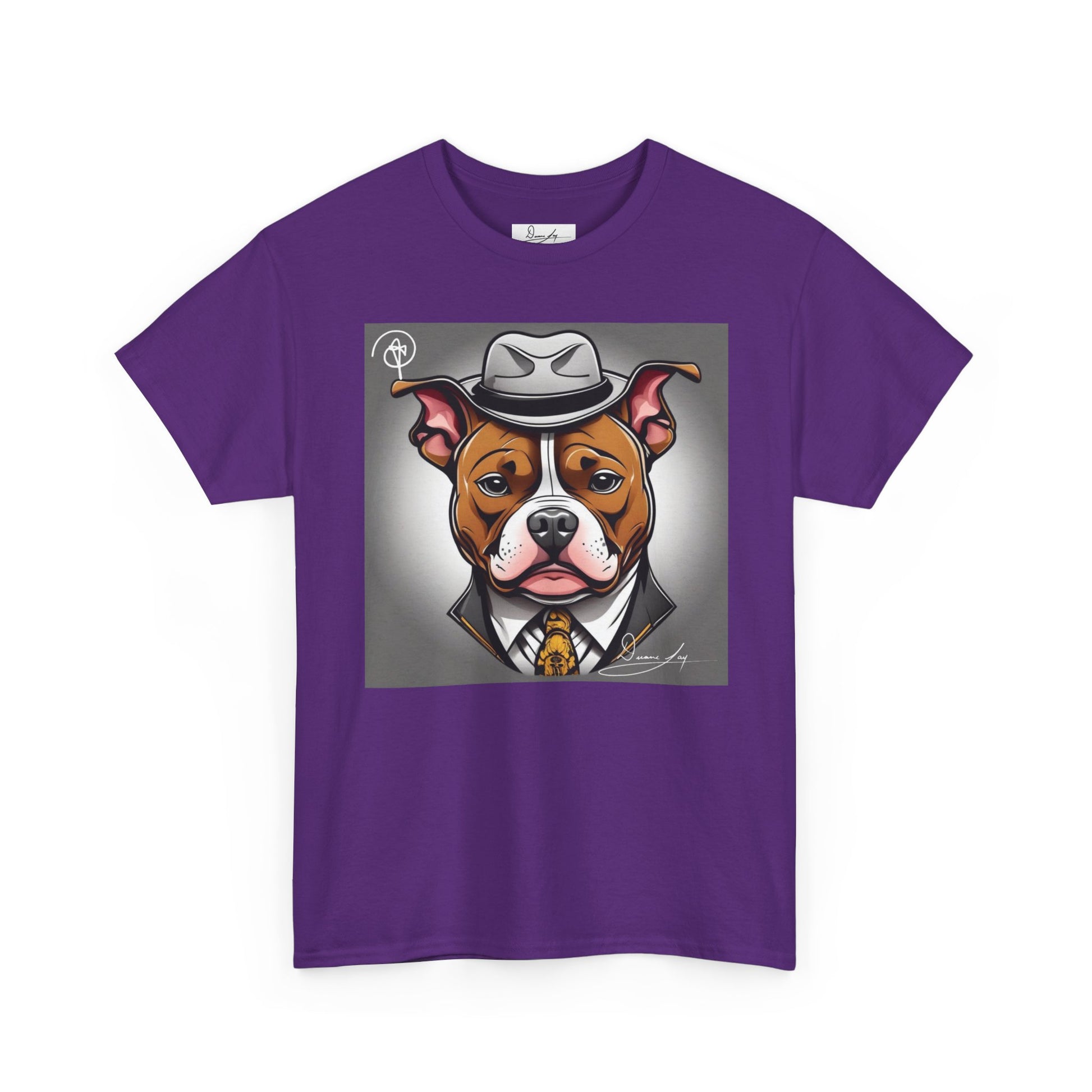DuaneJay Gentleman Pitbull Tee — distinguished graphic tee featuring a dapper pitbull portrait blending elegance with bold streetwear energy for dog lovers with class and confidence