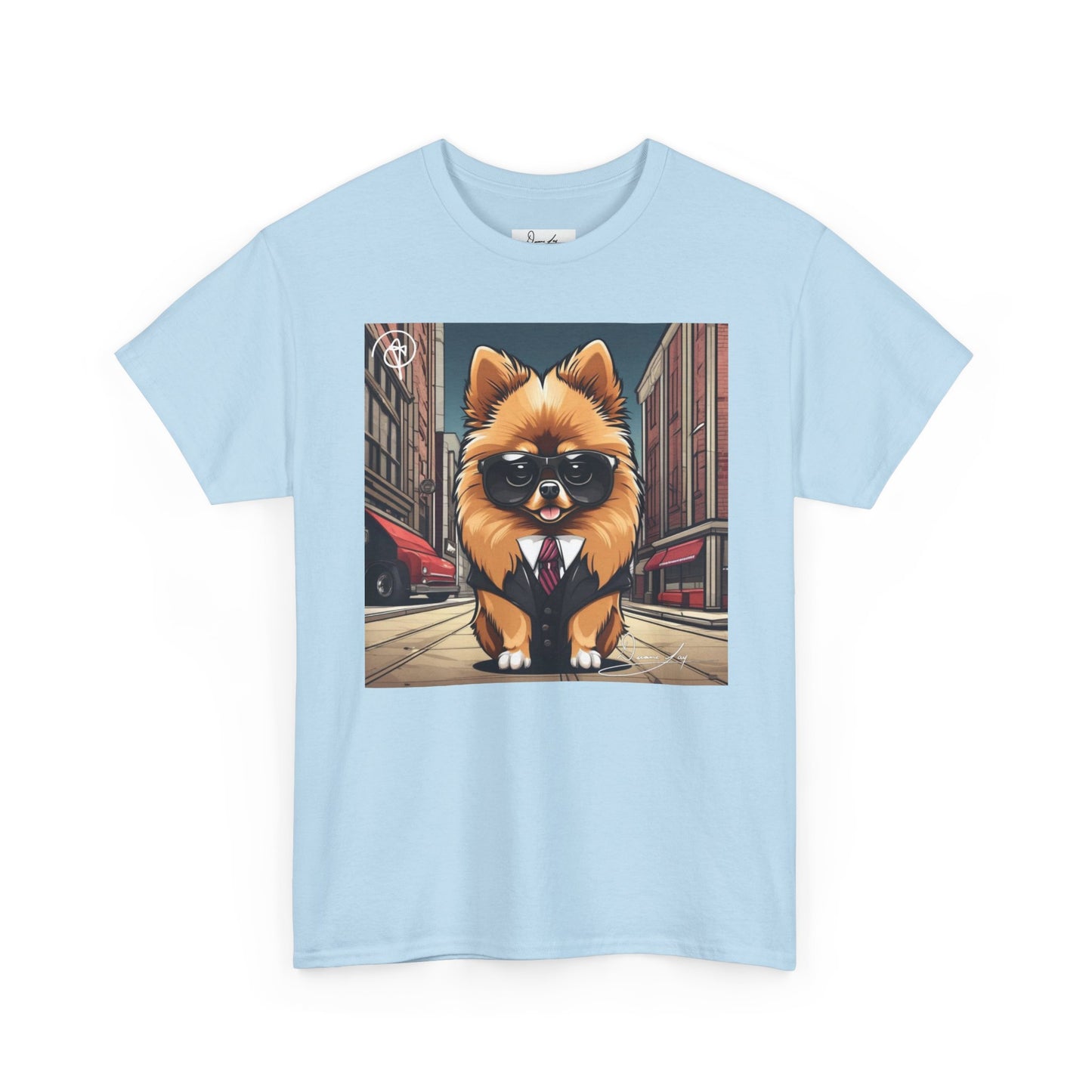 DuaneJay Pomeranian Business Dog T-Shirt — cute Pomeranian in suit graphic tee streetwear