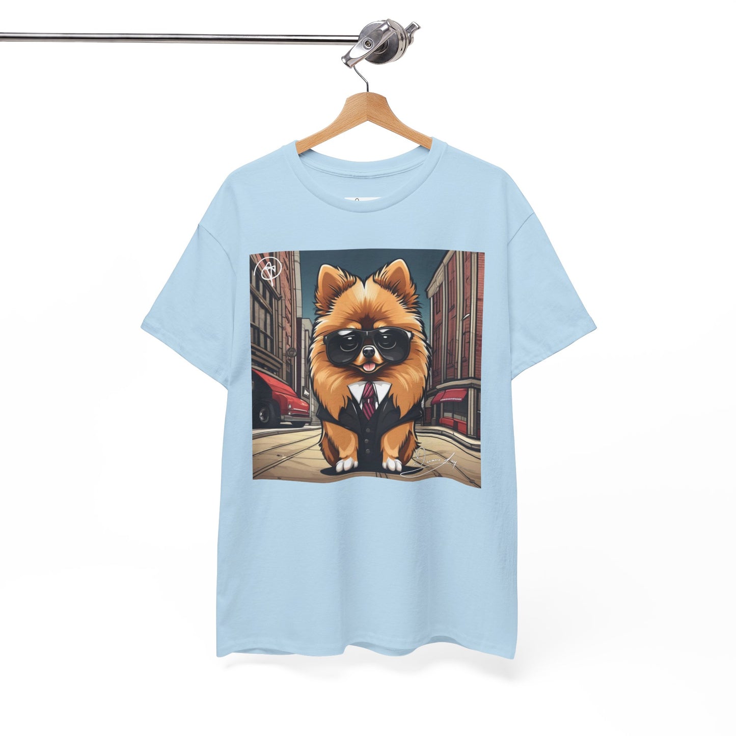 DuaneJay Pomeranian Business Dog T-Shirt — cute Pomeranian in suit graphic tee streetwear