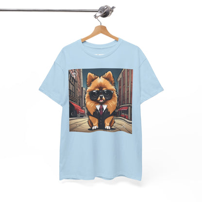 DuaneJay Pomeranian Business Dog T-Shirt — cute Pomeranian in suit graphic tee streetwear