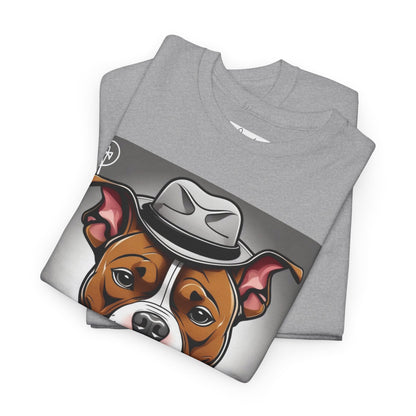 DuaneJay Gentleman Pitbull Tee — distinguished graphic tee featuring a dapper pitbull portrait blending elegance with bold streetwear energy for dog lovers with class and confidence