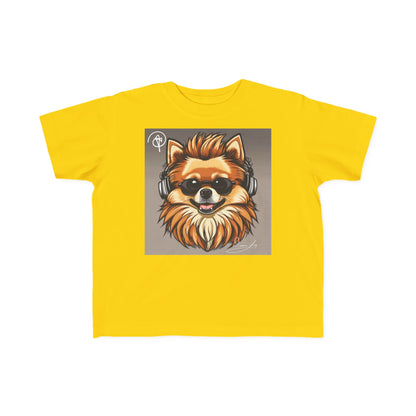 DuaneJay Cool Pomeranian Kids T-Shirt — fun kids graphic tee featuring an adorable Pomeranian rocking sunglasses and headphones, a bold and playful streetwear-inspired look for kids who carry the DuaneJay Fashion style with confidence