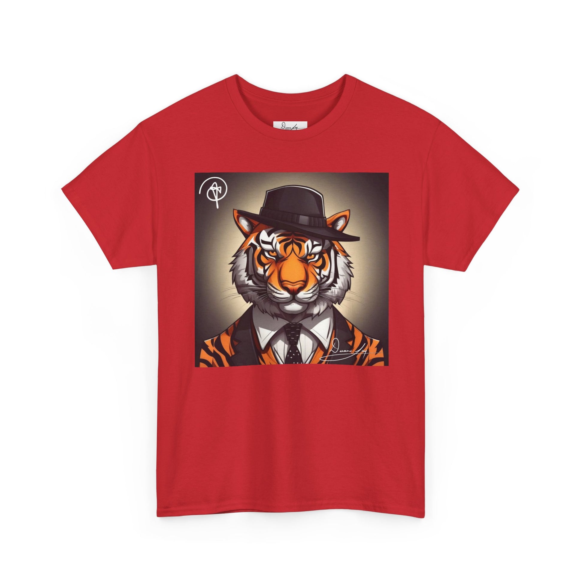 DuaneJay Tiger Gentleman T-Shirt — bold tiger graphic tee featuring a distinguished tiger in gentleman style, a powerful streetwear statement for those who wear confidence with class