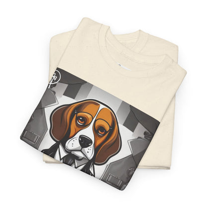 DuaneJay Beagle in a Suit T-Shirt — funny formal dog graphic tee featuring an adorable beagle dressed in a dapper suit, perfect for dog lovers who love bold streetwear style
