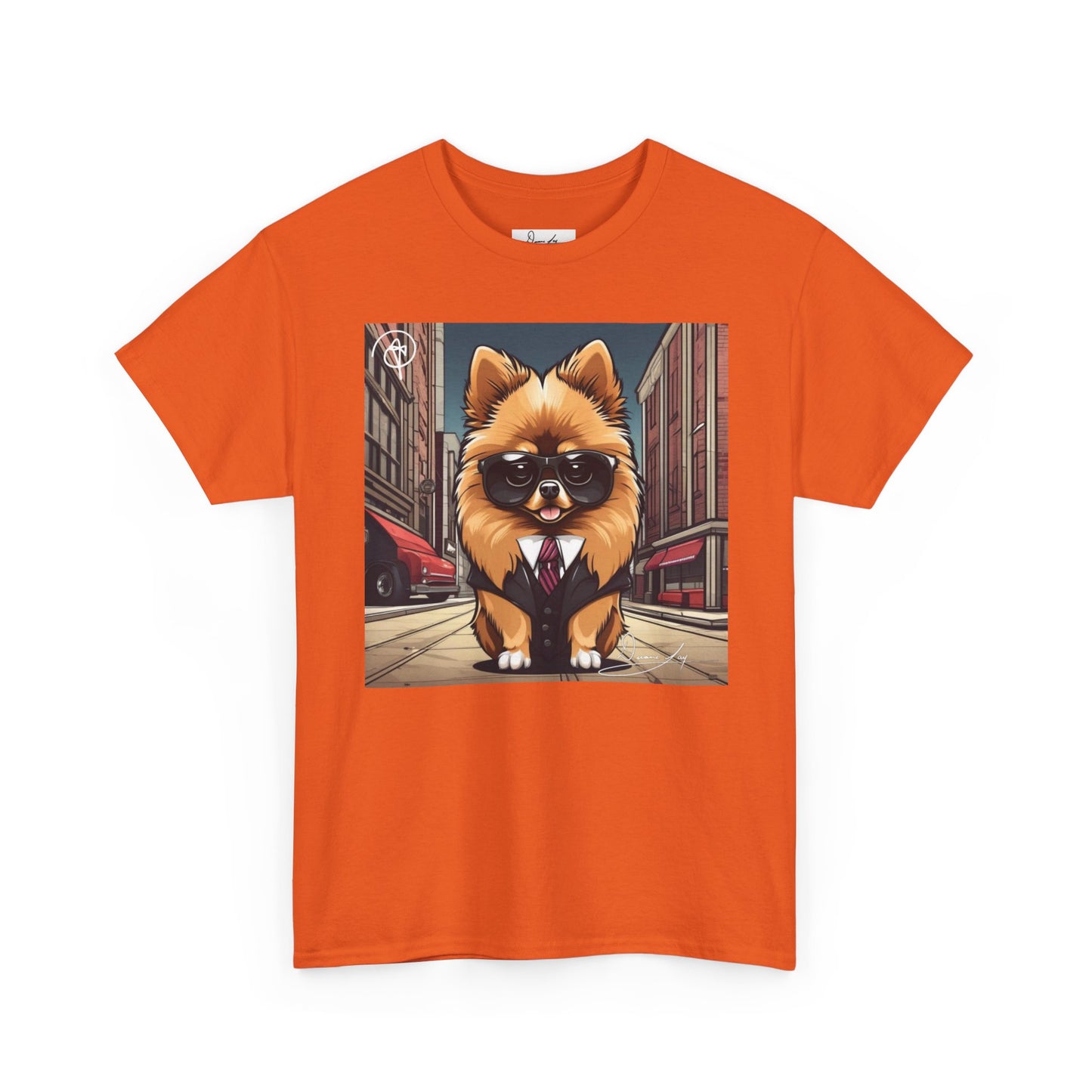 DuaneJay Pomeranian Business Dog T-Shirt — cute Pomeranian in suit graphic tee streetwear