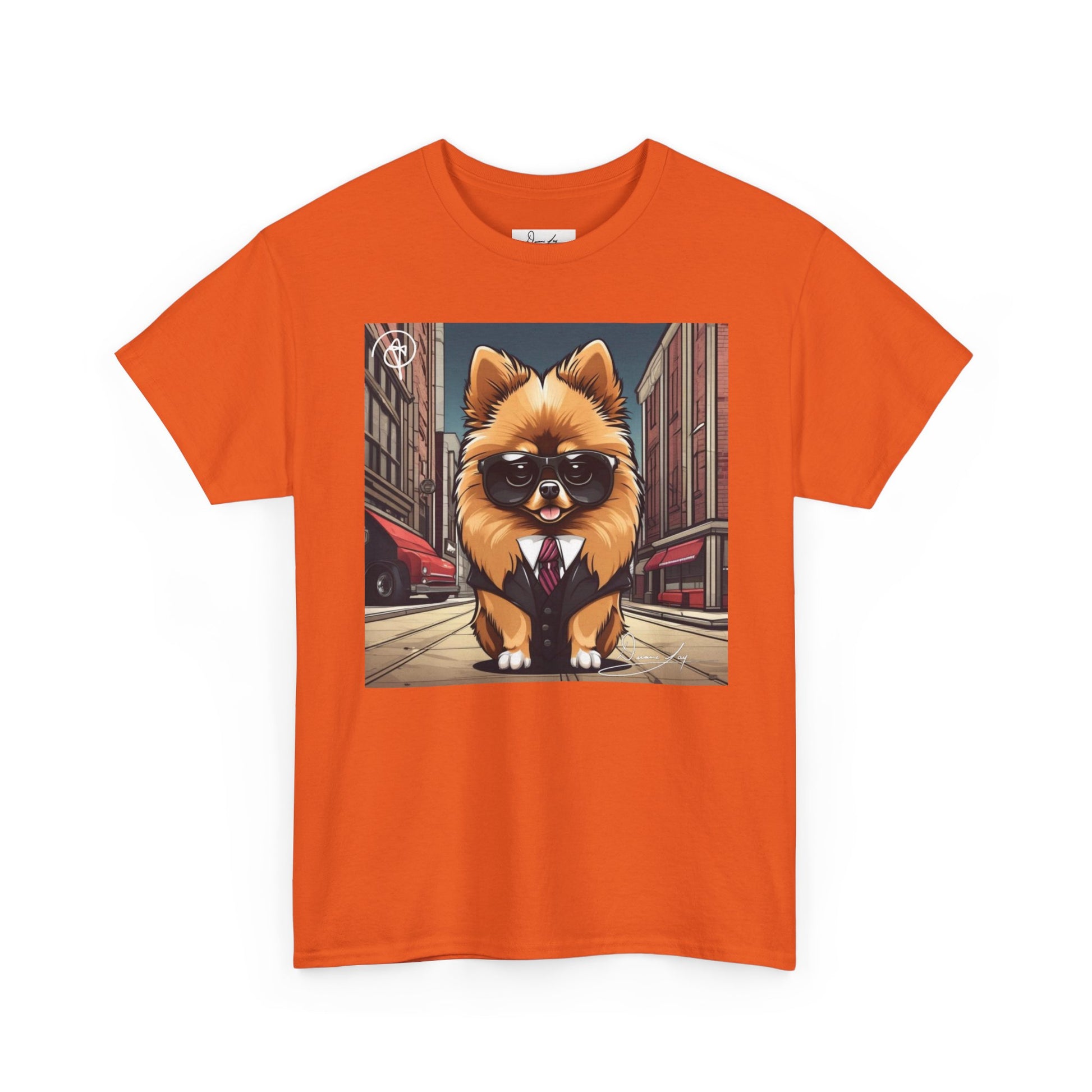 DuaneJay Pomeranian Business Dog T-Shirt — cute Pomeranian in suit graphic tee streetwear