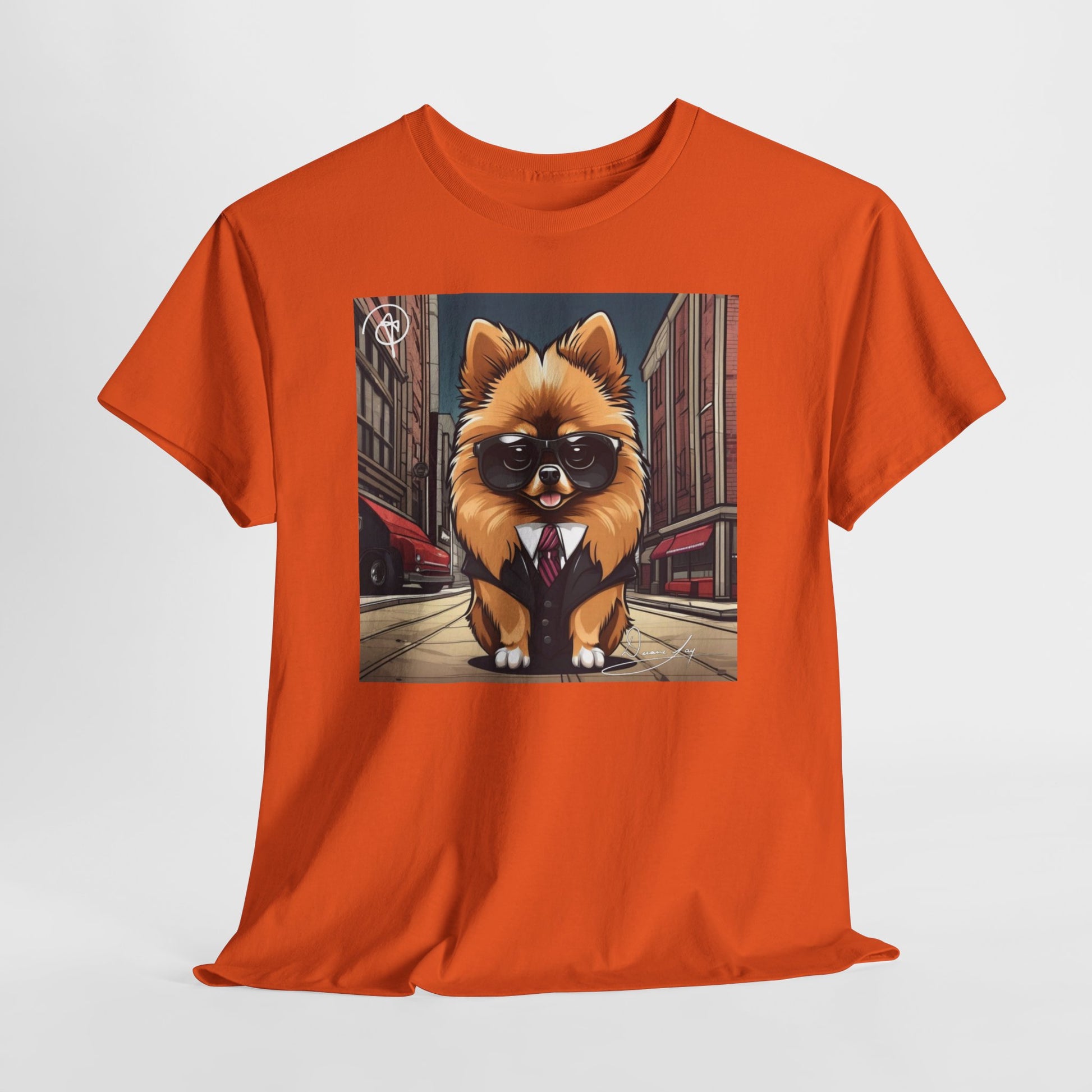 DuaneJay Pomeranian Business Dog T-Shirt — cute Pomeranian in suit graphic tee streetwear